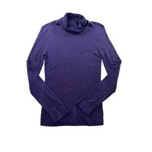 St. John Purple Turtleneck Sweater L Wool Cashmere Blend Ribbed Quiet Luxury